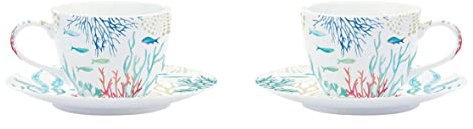 Easy Life Set mit 2 Kaffeetassen aus Porzellan, 11 cl, Motiv Under The Sea,