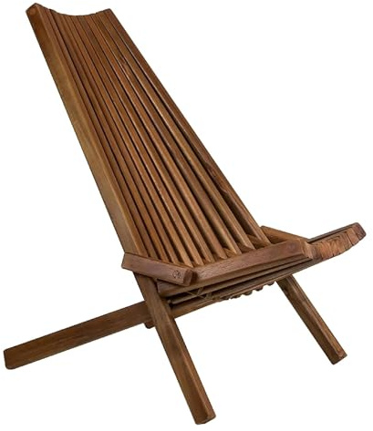Melino Wooden Folding Tamarack Chairs, FSC Certified Acacia Low Profile Adirondack Chairs, Wood Folding Chair for Outdoor, Patio, Porch, Pool, Backyard, Garden, Balcony and Deck - Chestnut - Single