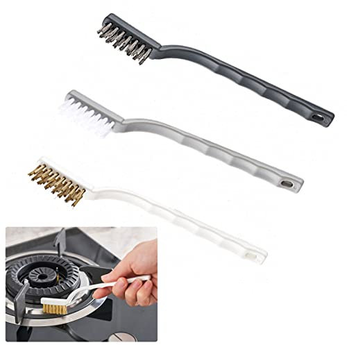 ORIJOYNA Set of 3 Kitchen Cleaning Scrub Brush Wire Brush (Stainless Steel + Brass+Nylon) Scrubber Brush for Range Hood Grease Grime Rust Cleaner Brush