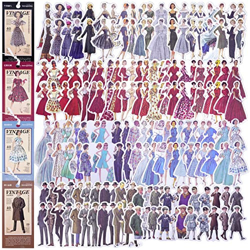 160 Stück Vintage Menschen Washi Aufkleber, Retro-Mode Damen und Herren Aufkleber, für Journaling Scrapbooking Supplies Kit Junk Journal Album Planer Tagebuch DIY Handwerk