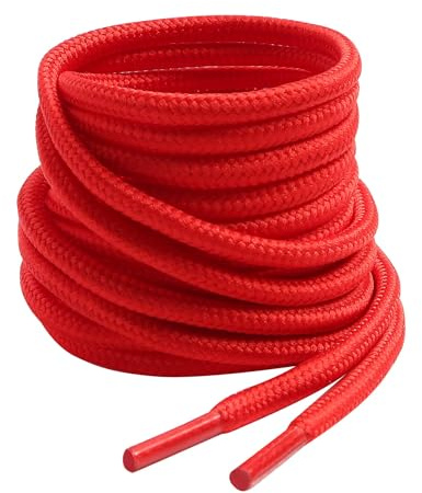 VSUDO Round Diameter 4 mm Thin Laces for Work/Outdoor/Hiking/Trekking Shoes & Boots - Men & Women Tear-Resistant Replacement Shoelaces, 05 Red, 115 cm