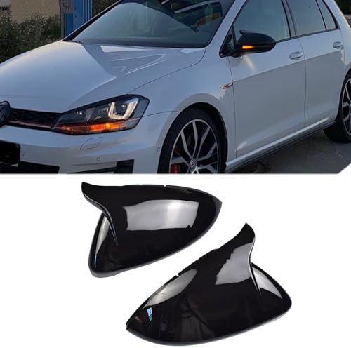 Kakulkomen 2 Stücke Auto Rückspiegel Kappe Abdeckung Ersatz Glänzend Schwarz Links & Rechts kompatibel mit VW Golf 7 MK7 MK7.5 GTI R GTE GTD 2013-2018 /T-ouran L 2016-2019