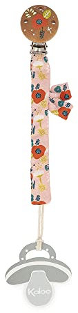 Kaloo - K'Doux - Schnullerkette aus Stoff und FSC-Holz - Zwei Materialien Weiche Baumwolle und Musselin - Baby-Schnullerhalter - 16,5 cm - Mohnblumen-Motiv - Ab Geburt, K216005
