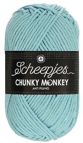 Scheepjes Chunky Monkey Aran Weight Yarn | 100g Ball | Anti-Pilling Acrylic | Soft & Hypoallergenic for Knitting and Crochet Blankets, Toys & Garments (1019 Powder Blue)
