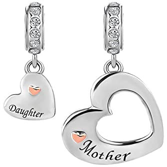 LSxAB Lot de 2 breloques en forme de cœur en or rose pour mère, fille, fils, sœur, épouse, tante - Compatible avec les bracelets et colliers Pandora, Cuivre, Pas de gemme