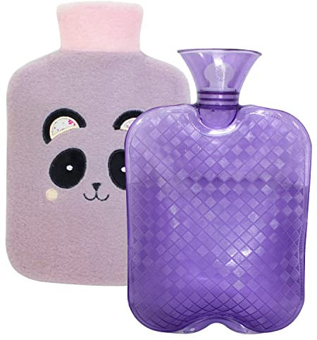 WäRmflasche mit Bezug, 2 L Pvc-WäRmtasche mit Weichem Bezug LangzeitwäRme, Schnelle Schmerzlinderung Zur RüCken und Nacken, Tolles Geschenk füR Frauen, MäNner und Kinder (Schwarz Panda)