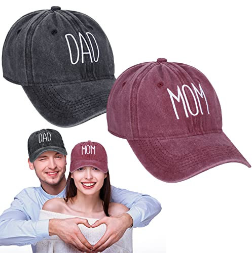 Patelai Baseballkappe für Damen und Herren, bestickt, lustig, verstellbar, Unisex, Baumwollkappe für Paare, Mutter, Vater, Schwarz, Rot, 2 Stück, schwarz / rot, Einheitsgröße