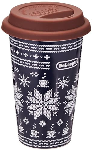 De'Longhi Taza térmica DLSC076, vaso térmico para bebidas calientes y frías, termo de cerámica de doble pared, tapón antideslizante de silicona, capacidad 300 ml