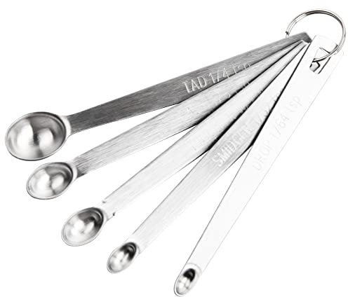 Juego de 5 cucharas medidoras pequeñas de acero inoxidable con marca de capacidad, para especias, azúcar, sal, café, etc