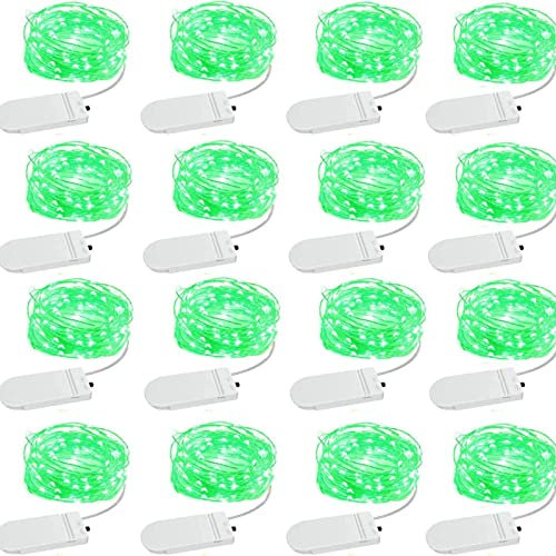 Green Fairy Battery Operated Mason Jar Lights - 10Ft 30 Led 16 Pack Waterproof Firefly Silver Wire Short String for Crafts Bottle Vase Centerpieces Party Decor Halloween