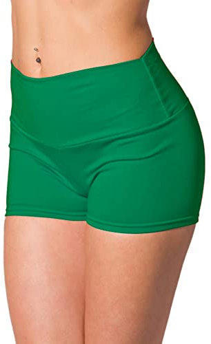 Alkato Pantaloncini Corti Hotpants a Vita Alta da Donna, Verde Erba, 44