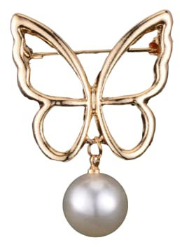 Damen-Brosche aus Metall mit Perlen, modisches Accessoire, für Schals, Clipper (Golden Butterfly)