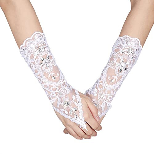TOPINCN Lacey Elfenbein Fingerlose Hochzeit Zubehör, Vintage Stil Weiße Spitze Braut Braut Sexy Fingerlose (Weiss)
