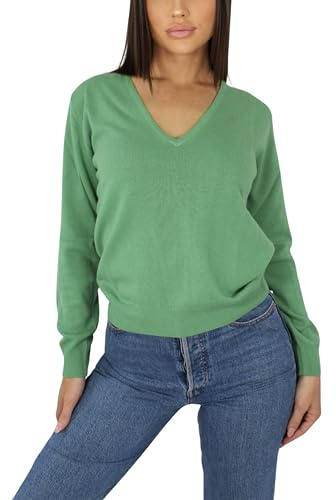 Pull Femme Col en V en Cachemire, Fabriqué en Italie (FR/ES, Alpha/Lettres, L, Taille Normale, Taille Normale, Vert)