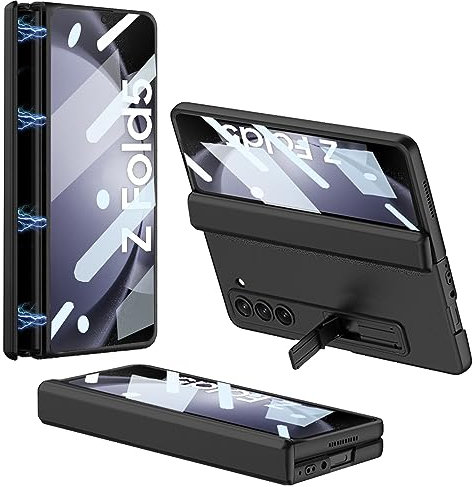 CFPLZFY Scharnier Schutz Hülle Für Samsung Galaxy Z Fold 5 mit ständer,Frontabdeckung Integrierter Bildschirmschutz，Ultradünne All-Inclusive-Rugged handyhülle (Black, z fold5)