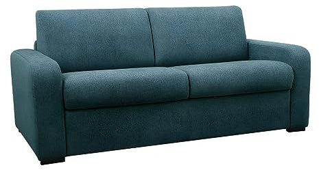 Vente-unique Schlafsofa mit Matratze 4-Sitzer - Liegefläche mit Lattenrost mit Breiten Latten 160 cm - Matratze 18 cm - Stoff - Blau - Bevis