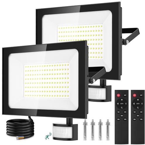 Viugreum 2Pack 150W Led Strahler Außen mit Bewegungsmelder 15000LM Aussenleuchte Kaltweiss Scheinwerfer mit Fernbedienung Fluter Aussenstrahler IP67 Wasserdicht Flutlicht Mit 2 Schrauben fur Garten
