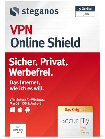 Steganos VPN Online Shield 2026 | Das Internet wie ich es will: Sicher. Privat. Werbefrei | Made in Germany | Aktivierungscode per Email