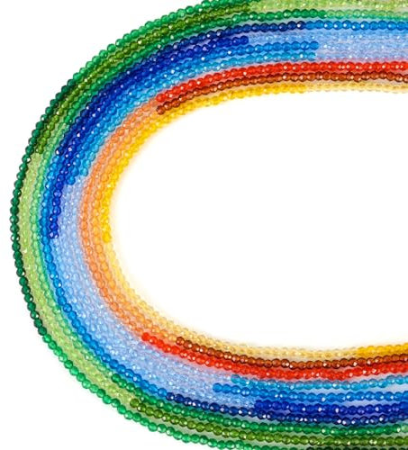 PandaHall - 10 hebras de cuentas redondas facetadas de cristal de 2 mm, pequeñas cuentas sueltas de cristal para manualidades, pulseras, collares, bisutería