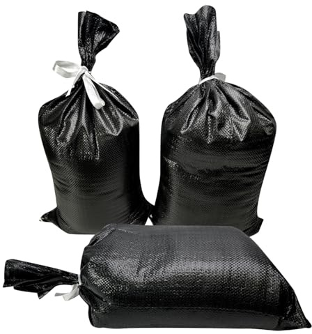Sacchi di sabbia per inondazioni di uragani, protezione UV, grado militare, 35,6 x 66 cm, con lacci, capacità 22,7 kg, protezione contro le inondazioni, confezione da 10