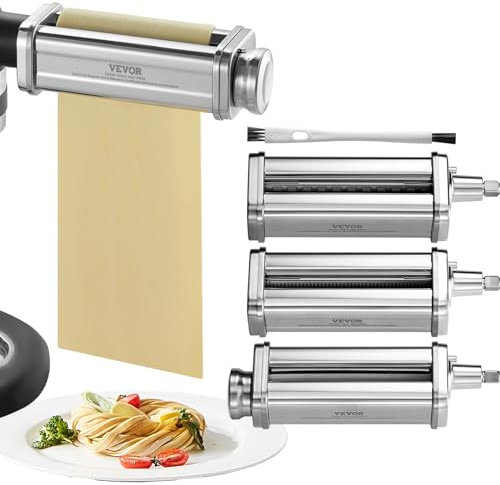 VEVOR - Accesorio para pasta KitchenAid para batidora de soporte, juego de cortadores de rodillos de pasta de acero inoxidable, incluye rodillo de hoja de pasta, cortador de espaguetis y fettuccine, 8