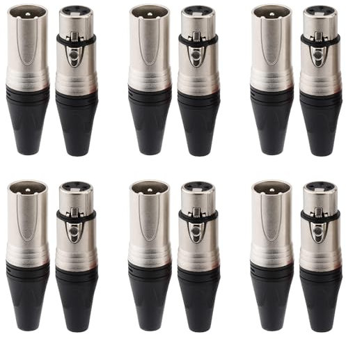 Greluma 6 paires connecteurs xlr,12 pcs 3 broches xlr se termine par noir en dessous,homme/femme microphone audio DMX prise jack,contacts en cuivre nickelé,type de soudure