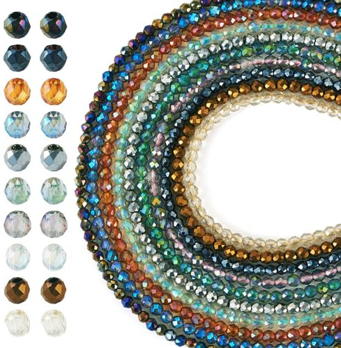 FASHEWELRY 2030 cuentas de cristal galvanizadas chapadas en arco iris, cuentas sueltas de cristal facetadas redondas para pulseras, collares, joyas, manualidades