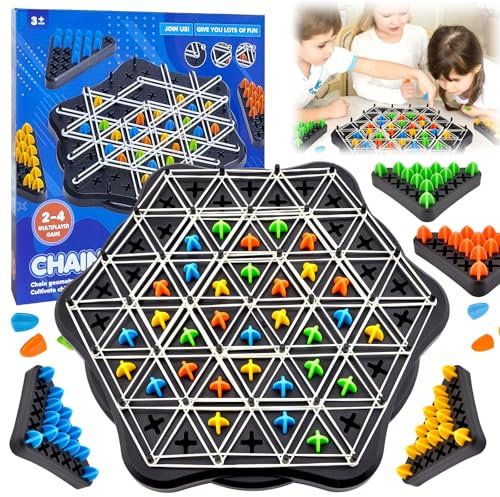 Chain Triangle Game, Triggle Gummibänder Brettspiele, Klassisches Strategie Interaktives Desktop Brettspiel für Kinder, Lehrreiches Ketten-Dreieck-Schachspiel für Kinder Erwachsene (A)