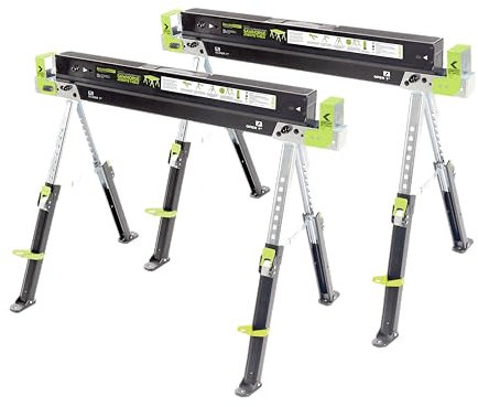 2 x BauenKraft SH-2001 Metal Folding Steel Saw Horse Adjustable Leg Stand Trestle, Twin Pack