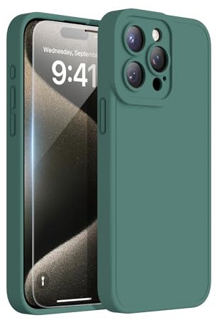 Kiresen Magnetic for iPhone 15 Pro Max Case with Screen Protector - Compatible with MagSafe - Upgraded Camera Protection - Silicone Protective Phone Case for iPhone 15 Pro Max 6.1 - Dark Green