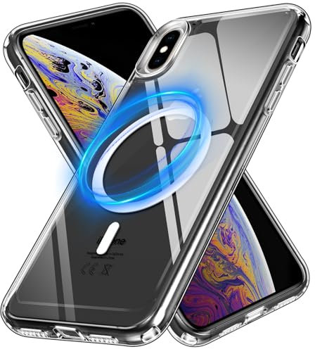 ivoler Klar Magnetisch Hülle für iPhone XS und iPhone X, [Kompatibel mit MagSafe] [Nie Vergilbung] [Militärischer Schutz] Stoßfest Kratzfest Transparent Schutzhülle Durchsichtige Handyhülle Case