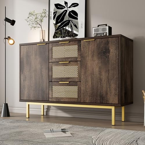Merax Commode à 3 tiroirs et 2 portes - Buffet moderne avec beaucoup d'espace de rangement - Armoire multifonction pour salon, chambre à coucher, couloir, bureau - Étagère réglable - Pieds en métal -