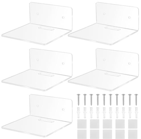 jiuxlaan 5 Pcs Petites Etagere Murale, Étagère Murale Suspendue, Tablette Étagère Flottantes en Acrylique, Étagères pour Salle de Bain Chambre à Couche Cuisine Bureau, Transparent