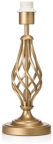 Happy Homewares Traditional and Classic Sleek Satin Gold Table Lamp Base with Switch and Ornate Twist Metal Stem Design | 1 x E27 11w Maximum | 37cm Height