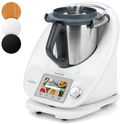 Ticanros Bambus Gleitbrett für Thermomix TM6 TM5 | Natürliches Bambusmaterial | Mit Rollen für müheloses Verschieben | Weiß | Zubehör Unterlage Brett