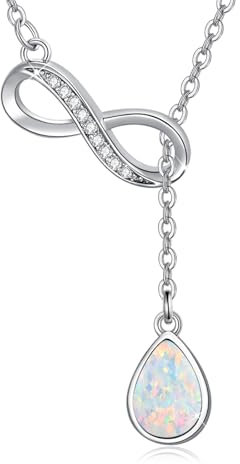 REDSUN Damen Infinity Halskette Unendlich Infinity Anhänger 925 Sterling Silber Tropfen Opal Anhänger Geburtstag Valentinstag Weihnachten Schmuck Geschenke für Frauen Freundin Frau Mama