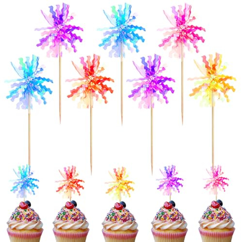 Silars Tortenaufleger Feuerwerk, 24pcs Cocktailspieße Feuerwerk Kuchen Deko Geburtstag Feuerwerk Muffin Deko, Tortendeko Feuerwerk für Geburtstag, Valentinstag, Hochzeitstag