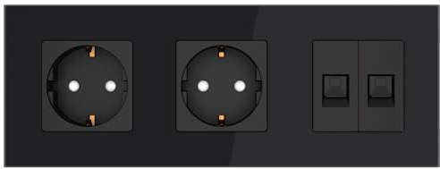 PULSAR Netzwerkdose CAT5e/2x Steckdose Unterputz Schwarz Glas 3-Fach | Ethernet Dose 2x CAT5e mit 2x Steckdose Schwarz Glas 3 Fach - 2x RJ45 Port LAN Datendose Unterputz 8P8C Buchse Netzwerkdose