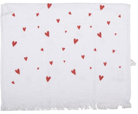Clayre & Eef Gästehandtuch 40x66 cm Weiß Rot Baumwolle Herzen