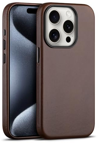 maogoam for iPhone 15 Pro Case Leather, Genuine Vegetable-Tanned Leather Case for iPhone 15 Pro 6.1,Compatible with MagSafe, Elegant Style, Red Brown