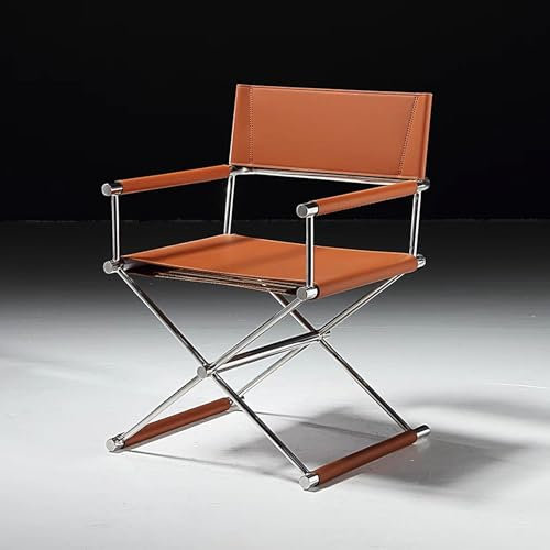 LLZJDDPLY Regiestuhl klappbar, Klappstühle und schmink Stuhl, Klappstuhl Balkon, Rahmen aus echtem Leder und Edelstahl, Tragkraft 200 kg