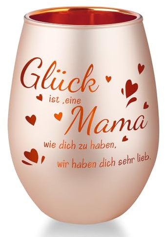 Belillpipi Muttertagsgeschenk für Mama, Windlicht aus Glas, Windlicht in Roségold mit Geschenkbox, Teelichthalter mit Gravur für Muttertag, Geburtstagsgeschenk