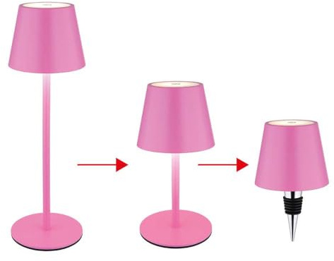 Außenleuchte Tischlampe Akku Tischleuchte Touchdimmer Flaschenaufsatz CCT, pink, USB-C, LED 3W 200Lm warm-kaltweiß, DxH 11,5x36 cm