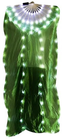 1 ventilador LED para danza del vientre iluminado con mango de madera que mejora los efectos visuales