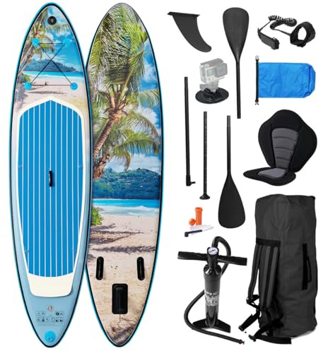 BRAST SUP Board Tropic | Aufblasbares Stand up Paddle Set | 320x81x15cm | 5 Designs | 5 Jahre Garantie | inkl. Sonderzubehör | 2in1 Paddel Kajak-Sitz Action-Cam-Halterung Fußschlaufe Pumpe Rucksack