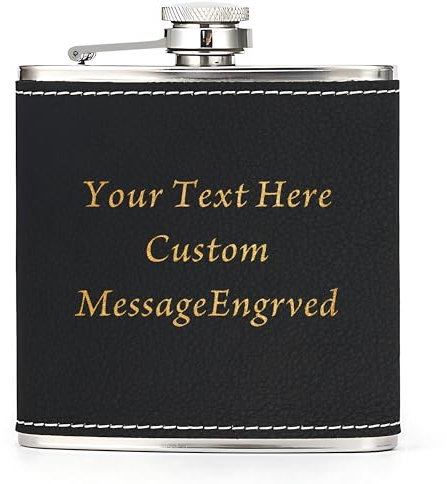 Hip Flask Personalised Hip Flask for Men Custom Engraved PU Leather Hip Flasks Whisky Flask Wedding Best Man Gifts for Usher Groomsmen Groom Father of The Bride (Black, Design 1)