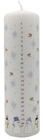 Alison Gardiner Snowmen Advent Pillar Candle – Unscented Wax Christmas Countdown, 70hr Burn, Handmade in UK – Festive Candle for Table, Mantelpiece & Seasonal Décor