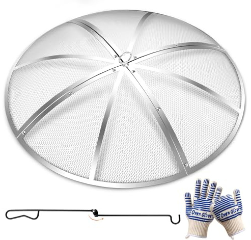 Baitedelai Feuerstelle aus Edelstahl, 55,9 cm, rund, robuste Outdoor-Feuerstelle, Abdeckung mit faltbarem Haken und Marshmallow-Stäbchen, Netz-Funkenschutz für Hinterhof, Camping, Strand