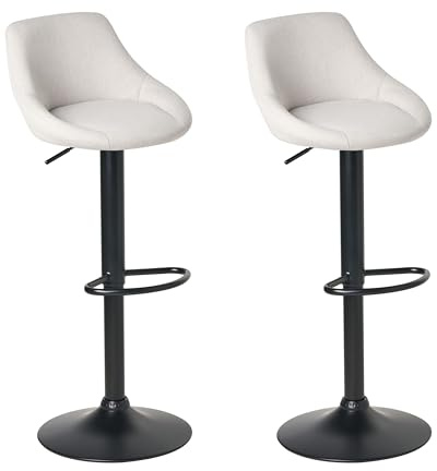 Beliani Set of 2 Contemporary Fabric Swivel Bar Stools Upholstered Seating Black Powder Coated Adjustable Leg Light Grey Medulin