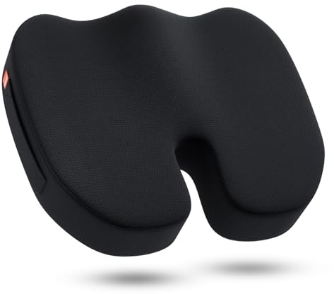 inaepeak Memory-Schaum Sitzkissen, Ergonomisches Hohlraum-Design, 100% Visco-Schaum Sitzauflage Extra Dick & Breit (46x40x8.5cm), Atmungsaktiver Gequilteter Bezug, Für Bürostuhl & Auto, Schwarz